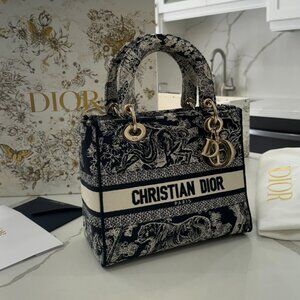 Dior Medium Lady D-Lite Bag in Blue Toile de Jouy Reverse Embroidery